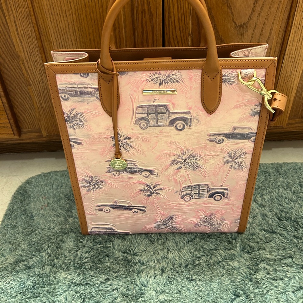 Brahmin Pink, Purple and Tan Monique Bag with Optimism Copa Cabana pattern.